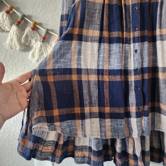 Free People Preppy In Plaid Oversize High Low Flowy Button Down Top Academia XS - Picture 7 of 12